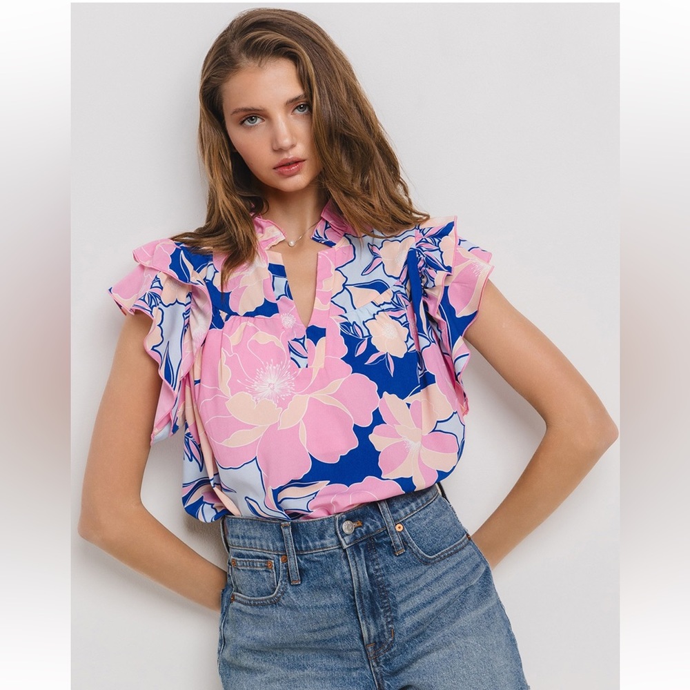 07 Boho Floral Print Woven Blouse Top